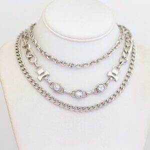 14 inch, Vintage Chains Clear Rhinestones Multiple Laces Choker Necklace - V27